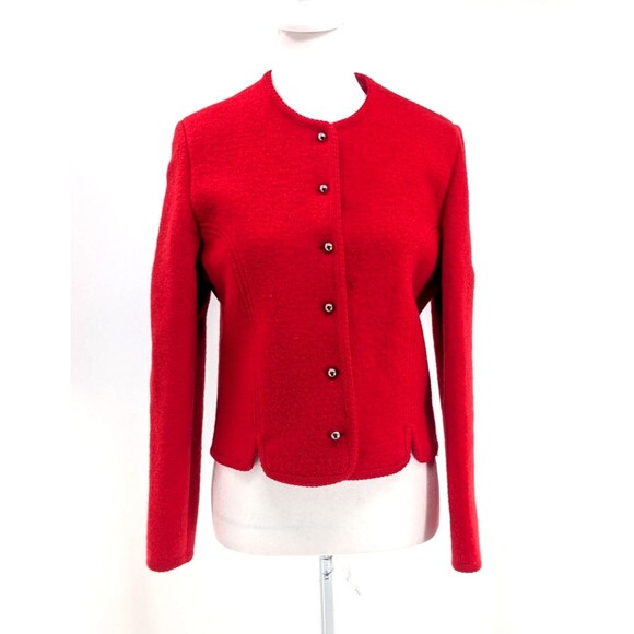 Field Manor Vintage Hong Kong Red 100% Wool Blazer Jacket Gold Buttons Size Med - Picture 3 of 8